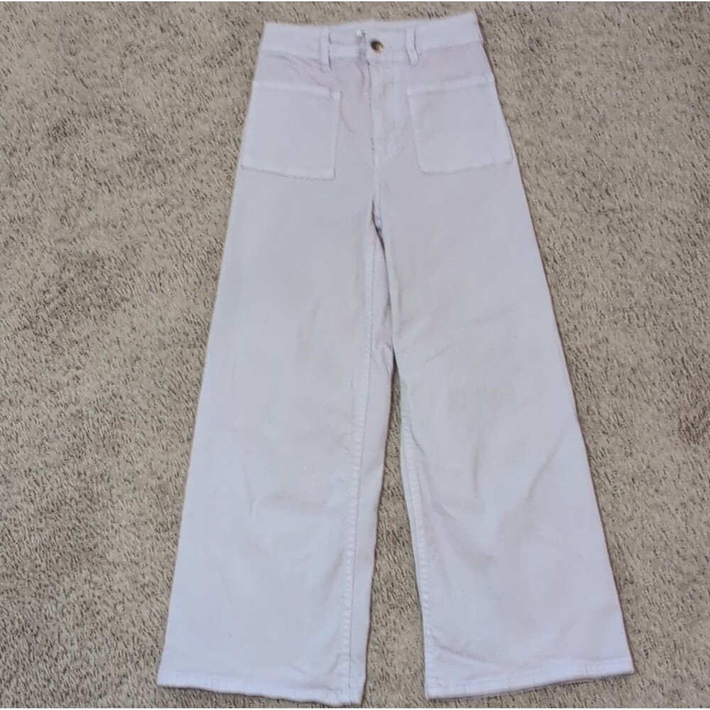 Billabong Women's Light Pink Wide-Leg Twill Pants Cotton High-Rise Pockets